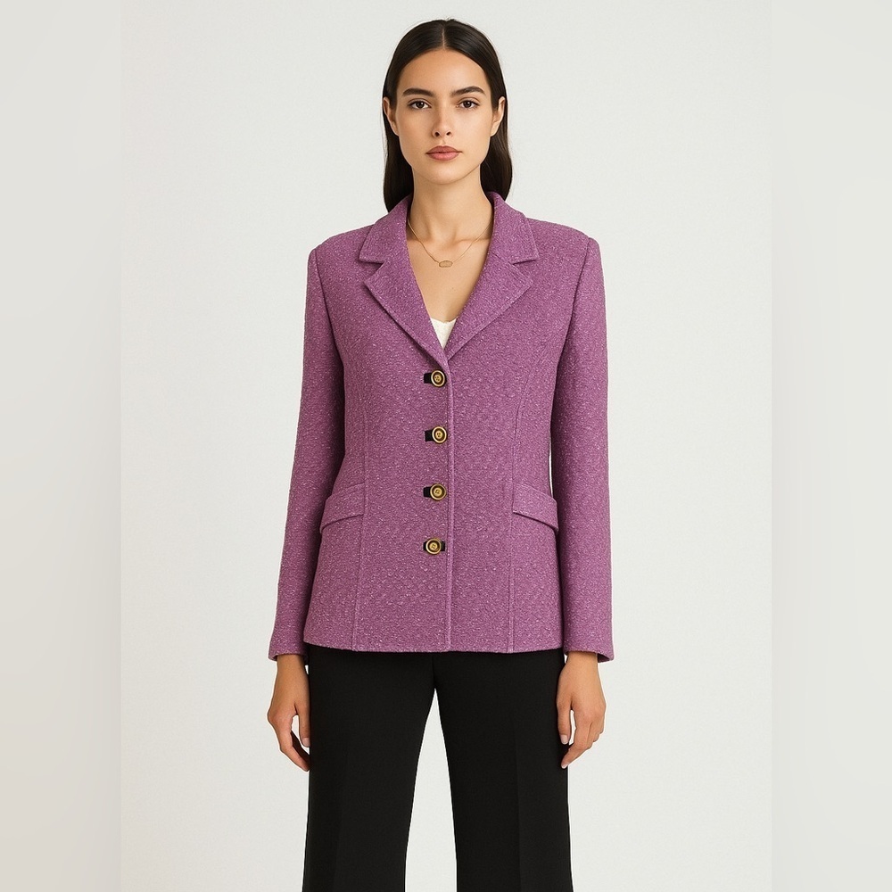 Vintage St John Tweed Blazer Jacket Size 8 Purple Old Money Preppy Classic Chic